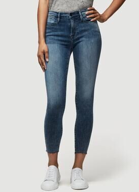 FRAME classic Le High Skinny medium wash slim stretch cotton raw hem denim jeans